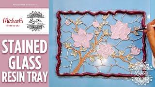 LiaDiaDesigns + Michaels | EASY TUTORIAL - Stained Glass Resin Tray - Cherry Blossom Jewelry Tray