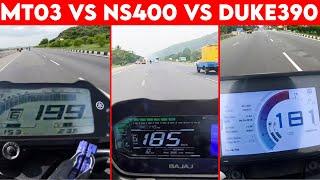 MT-03 VS NS 400 VS DUKE 390 | 0 To 100 | TOPSPEED