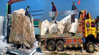 Amazing Manufacturing Process,Of Huge Truck Unloading Stone In The Factory Making Marbile,s Process