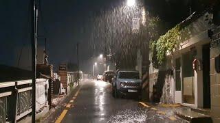 Solo Night Ultra Heavy Rain Walk. Bukchon Street in Seoul. Relaxing Sound for Sleep  Meditation.