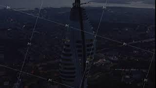 Spectacular View of Skyscraper Building, Istanbul TV Tower on Hill, Turkey at Dusk, Aerial Drone