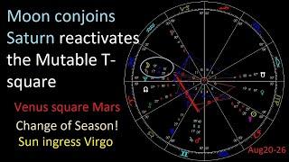 Astrology Aug 20-26 2024 - Sun ingress Virgo -Venus sq Mars - Mercury sextile Mars - Last Qrt Moon