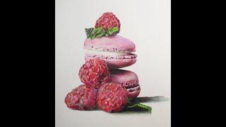 Realistic Raspberry and Macaroon Drawing | Prismacolor Premier | Polychromos #shorts