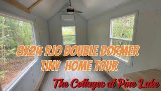 8x24 RJO Double Dormer #TinyHouseTour preparing for a forest lot at The Cottages at Pine Lake