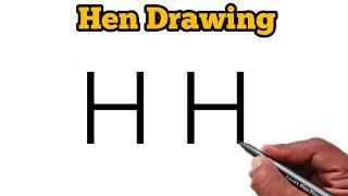 How to draw Hen From Letter H | Hen Drawing Step By Step | मुर्गी ड्राइंग