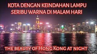 keindahan malam hari di kota Hongkong