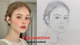 How to draw a portrait using Loomis method | 3/4 VIEW | drawing portrait