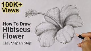 How To Draw Hibiscus Flower Easy Step By Step | Drawing Lesson 6 | Pencil Sketch