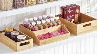 mDesign Bamboo Kitchen Pantry Organizer Bins