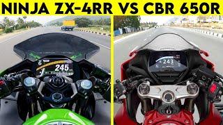 Kawasaki ZX-4RR VS CBR 650R | 0 TO 300 | TOPSPEED CLOSE BATTLE !!!