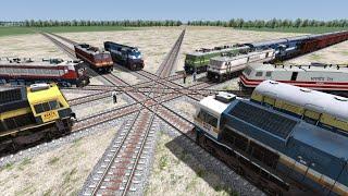 Twelve Trains on Diamond Crossing | Cross Forked Railroad :--: Train simulator