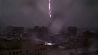 Lighting strikes the capitol in downtown Springfield