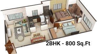 "2BHK House Interior Design - 800 Sq Ft" by CivilLane.com