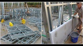 Light gauge steel frame building system with lightweight concrete insulation