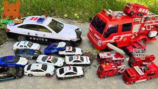 Fire Truck VS Police Cars! Let's Look for Diecast Cars...Emergency Vehicle Stories【Kuma's Bear Kids】