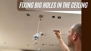 Fixing ceiling holes with plasterboard