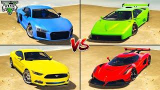 Ford Mustang GT vs Lamborghini Diablo vs Koenigsegg Jesko vs Audi R8 - GTA 5 Mods Which is best?