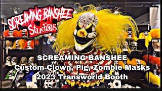 Transworld 2023- Screaming Banshee Studios, next level clown, pig, zombie masks. Booth walkthrough