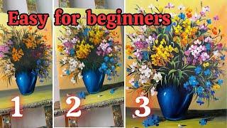 How to draw flowers easily / Acrylic Painting for Beginners