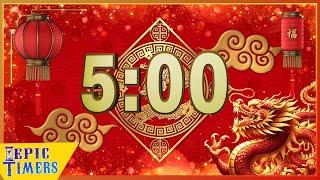 5 Minute Chinese Lunar New Year Countdown Timer with Music 2024. Year of the dragon