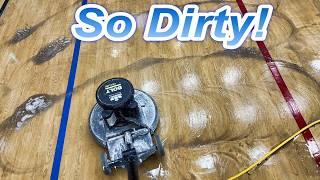 Cleaning And Restoring A SUPER DIRTY Basketball Court!! How to professionally clean Vinyl flooring!