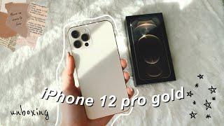 iPhone 12 pro gold AESTHETIC UNBOXING  + accesories & set up | Darlen Am