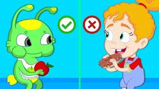 Groovy the Martian - Lunchbox challenge at school! Learn to eat healthy fruits and veggies