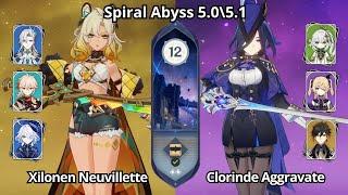 C0 Xilonen Neuvillette & C0 Clorinde Aggravate - Spiral Abyss 5.0\5.1 Floor 12 Genshin Impact