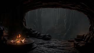 Trapped in a Cave | Rain Sounds, Thunder & Crackling Fireplace for Sleep,Study, Meditation |36 Hours