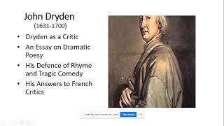 John Dryden and Essay Of Dramatic Poesy