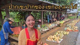 #เที่ยวลาวใต้ เดินทางจากปากเซ-ปากซอง-เซกอง แวะข้างทาง ตลาดขายอาหารพื้นบ้าน สุดทาง #สาวลาว #สปปลาว