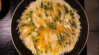 Fried Eggs and Enoki Mushrooms