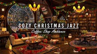 Relaxing Christmas Jazz by the Window  Cozy Coffee Shop Atmosphere & Snowfall for Calm Evenings