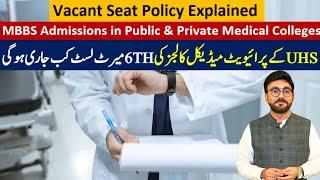 Vacant Seat Policy in Punjab Medical Colleges | UHS Selection Lists | MBBS Admissions 2024-25