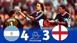 Argentina 2-2 (4 x 3) England (Batistuta, Beckham) ●World Cup 1998 Extended Goals & Highlights HD