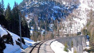  4K  Chur - Albulabahn - Samedan cab ride [04.2021] RhB Führerstandsmitfahrt