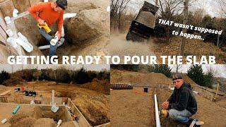 PLUMBING rough in || laying down rebar and mesh for concrete slab