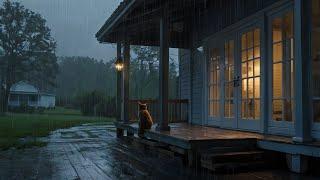 A Summer evening on a porch and it's raining (vintage oldies music from another room) 3 HOURS ASMR