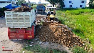 PERFECT ACTION​​ D31P Dozer Push Landfill Project & Dump Trucks Team Working Fill