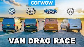 VW Transporter v Ford Transit v Toyota Proace v Mercedes Vito - VAN DRAG RACE!