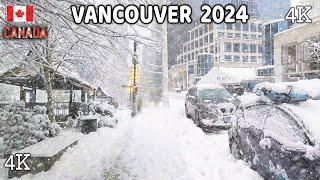  【4K】️️️ EXTREME SNOWSTORM in Downtown Vancouver BC, Canada 2024.