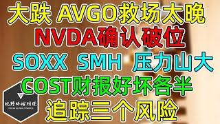 美股 大跌，AVGO救场太晚！NVDA确认破位！SOXX、SMH压力越来越大！COST财报好坏各半！追踪市场三个风险！