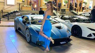 OMG Beautiful Lady Modeling With Supercars, Billionaire Carspotting Monaco #billionaire #luxury