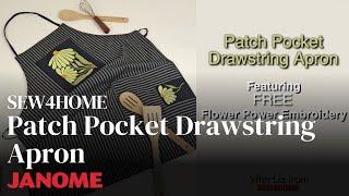 Sew4Home Patch Pocket Drawstring Apron with Flower Power Embroidery