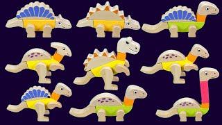 MAGNETIC WOODEN DINOSAUR:  T-REX, STEGOSAURUS, SPINOSAURUS, BRACHIOSAURUS-ASMR-DINO KING TOYS 241017