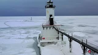 Frozen In Time Michigan City Lighthouse & Lake Michigan 4K Drone Footage