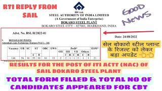 SAIL BOKARO STEEL PLANT ACTT (NAC) RESULT| RTI REPLY | TOTAL CANDIDATES  APPEARED| TOTAL APPLICATION