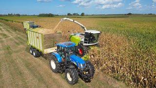 Mais hakselen / Claas Jaguar 940 + 2x New Holland tractor / Loonbedrijf Weiman