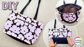 [DIY] Marimekko fabric Shoulder Bag | How to make a Shoulder bag with Zipper 