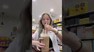 making a drink at korean convenience store